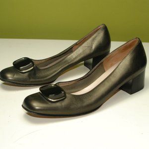 Salvatore Ferragamo  Leather Heels with Logo Plates on Top Front Size 7